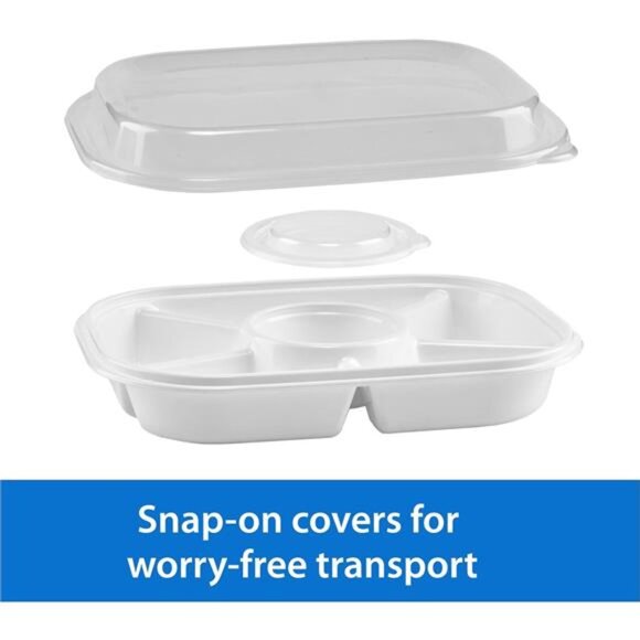 Jumbo Divided Serving Tray With Lid - Includes 6 Bins for Party Platter - Picture 6 of 8